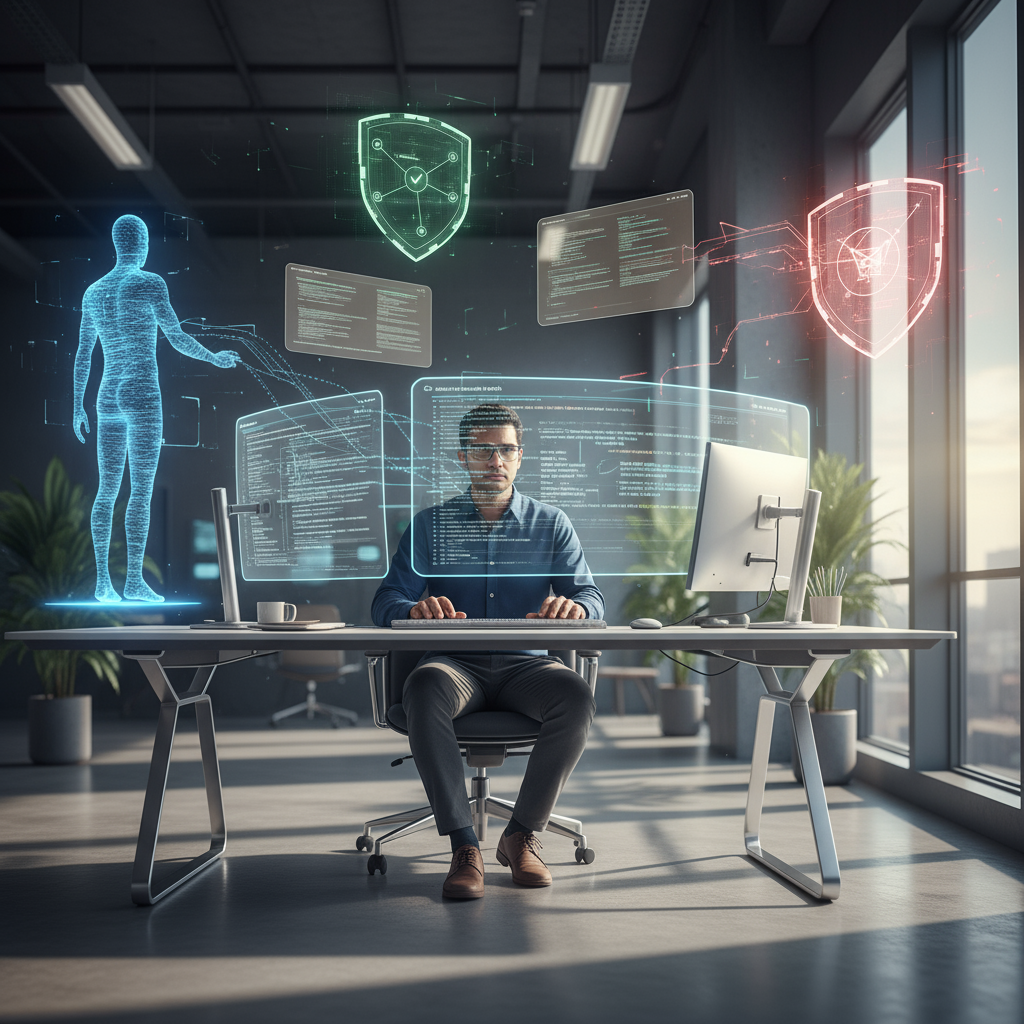 Illustration of a software engineer working with AI powered multi-agent systems