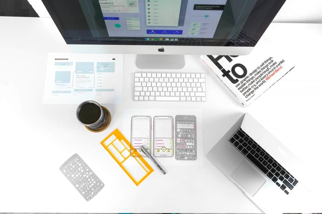 Mobile devices with screen on white desk