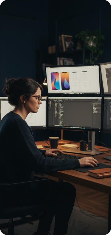 Designer working at dual monitors